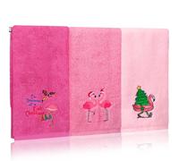 Breling 3 Pcs Pink Flamingos Hand Towel Christmas Bathroom Towel Absorbent Washcloth for Xmas Winter Holiday Indoor Bathroom Home Party Decor