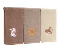 Breling 3 Pcs Western Cowboy Brown Hand Towels for Bathroom Rodeo Embroidered Decorative 100% Cotton 13.3'' x 29.5'' Kitchen Towels for Bathroom Farmhouse Decor Rustic Christmas Housewarming Gift