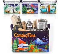 Breling 4 Pcs Camping Storage Baskets with Handles Black Night Camping Laundry Hamper Large Collapsible Bonfire Woodland Picnic Baskets Storage Bins Boxes for Outdoor Lake Camp, 15 x 10 x 8 Inch