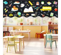 Breling 4 Pcs Fuzzy Classroom Curtains for Window Back to School Windows Drapes Colorful Valance Flocked Curtains Daycare Window Treatment for Kindergarten Playroom Bedroom Cover 54" x 18"(School)