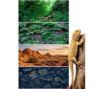 Breling 4 Pcs Reptile Habitat Background with Nano Glue Gobi Sun Cactus Stone and Green Tree Fern Stream Terrarium Background Polyester Durable Aquarium Accessories (Style2,36 x 18 Inch)