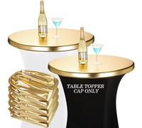 Breling 4 Pcs Round Table Cocktail Spandex Topper Cap Fitted Stretchable Tablecloth Cover with Metallic Glitter Gold Tablecloth for Wedding Party Banquet Restaurant Bar (Table Topper Cap Only,32 Inch)