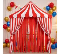 Breling 4-piece Carnival Circus Decor Backdrop Circus Tent with Canopy Polyester Carnival Red Striped Curtains for Birthday Party Photography Backgrounds Decorations (Red and White)