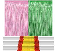 Breling 5 Pcs Pink and Green Foil Fringe Backdrop with Yellow Brick Floor Runner Halloween Witch Princess Metallic Tinsel Streamers for Photo Booth Prop Birthday Party Decor