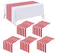 Breling 6 Pieces Red and White Striped Table Runners,12 X 72 Inch