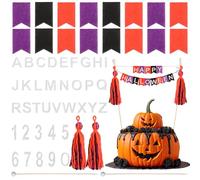 Breling 90 Pcs Custom Cake Banner Topper Set, Personalized Handmade Flag Banner Wooden Poll Alphabet Number for Birthday Wedding DIY Cake Decoration Anniversary Party Supplies (Halloween Color)