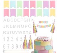 Breling 90 Pcs Custom Cake Banner Topper Set, Personalized Handmade Flag Banner Wooden Poll Alphabet Number for Birthday Wedding DIY Cake Decoration Anniversary Party Supplies(Macaron Color)