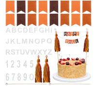 Breling 90 Pcs Custom Cake Banner Topper Set, Personalized Handmade Flag Banner Wooden Poll Alphabet Number for Birthday Wedding DIY Cake Decoration Anniversary Party Supplies(Autumn Color)