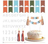 Breling 90 Pcs DIY Happy Birthday Cake Topper Set, Personalized Handmade Flag Banner Wooden Poll Alphabet Number for Custom Wedding Cake Decoration Anniversary Party Supplies(Bohemian Color)
