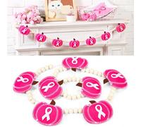 Breling Breast Cancer Awareness Banner Decorations Felt Pink Ribbon Pumpkin Bead Garland for Home Mantle Fireplace Wall Decor Breast Cancer Accessories Party Supplies