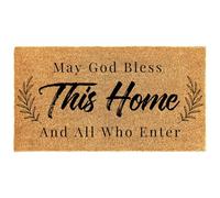 Breling Christian Door Mat, May God Bless This Home Psalm 121: 8 Bible Verse Psalm Faux Coir Welcome Door Mat 17" x 30" with Olive Leaf Design, Non-Slip TPR Backing, for Front Porch Indoor Outdoor