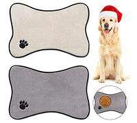 Breling Dog Mat for Food and Water 2 Pieces Bone Shape Mats Non-Slip PET Feeding Under Bowls Embroidered Microfiber Bowl Absorbent Supplies, Colors