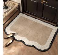 Breling Khaki Entryway Rug 2 x 3 ft Large Scalloped Welcome Mat Non Slip Washable Doormat Front Door Throw Rug for Farmhouse Indoor Kitchen Laundry Porch Bathroom Decor