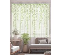 Breling Willow Voile Curtains Cute Green Sheers Leaf Tulle Vine Window Sheers Ivy Pretty Curtain for Living Room Bedroom Window Door Balcony(2 Pieces,39.4 x 63 Inch)