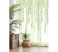 Breling Willow Voile Curtains Cute Green Sheers Leaf Tulle Vine Window Sheers Ivy Pretty Curtain for Living Room Bedroom Window Door Balcony(2 Pieces,39.4 x 78.7 Inch)