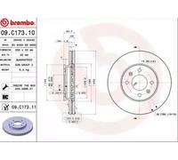 2x BREMBO 09.C173.11 Brake Disc Front Internally Vented Braking Fits Kia Rio