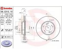 BREMBO COATED DISC LINE Brake disc 09.C312.11 280 25 5 internally vented Coated HONDA: CIVIC 9, CIVIC 8