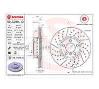 Brembo 09.C398.13 Composite two piece UV Coated Pillar Vented drilled + Slotted Front Brake Rotor BMW/BMW (BRILLIANCE) OE# 34106797602