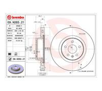 BREMBO Brake disc internally vented 09.N265.21 Brake rotor,Brake discs TESLA,Model S (5YJS),Model X (5YJX)