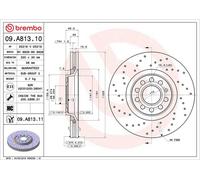 Genuine Brembo 5 Stud Front Vented Drilled Carbon Brake Discs - 09.A813.11
