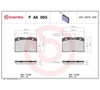 BREMBO P A6 003 Brake pad set