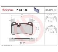 P50113 Rear Brake Pad Set 4x Pads Not Fitted Wear Indicator Braking By Brembo