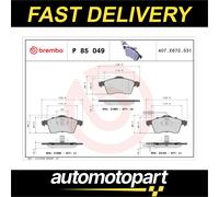 P85049 Front Brake Pad Set 4x Pads Integrated Wear Indicator Braking By Brembo