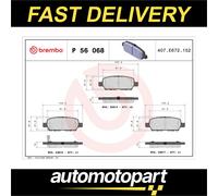 Brembo Brake Pad Set P56068 Rear, Anti-Squeak Plate, Wear Indicator, Nissan Altima/Murano/Suzuki