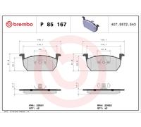BREMBO P85167 Brake Pad Set Front Fits Audi A1 A1 Allstreet Seat Arona Skoda VW