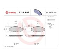 Brembo Brake Pad Set P23092 Front 4pc w/ Wear Indicator & Screws - Fits Citroen/Fiat/Peugeot
