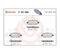 Brembo Brake Pad Set P56068 Rear, Anti-Squeak Plate, Wear Indicator, Nissan Altima/Murano/Suzuki