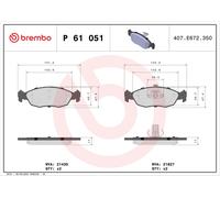 BREMBO P 61 051 Brake Pad Set, disc brake for CITRO?N,PEUGEOT