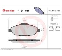BREMBO P 61 101 Brake Pad Set, disc brake for PEUGEOT,PEUGEOT (DF-PSA)