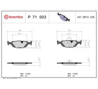 Brake pads P 71 003 BREMBO for VOLVO SAAB
