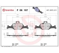 P06107 Front Brake Pad Set 4x Pads Prepared For Wear Indicator Braking By Brembo