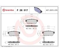 Brembo Brake Pads P 28 017 – Rear Disc Set with Anti-Squeak Plate for Acura, Honda, MG, Rover