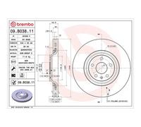 BREMBO Brake Disc Vented Front Axle Braking Coated Fits Audi TT 09.B038.11