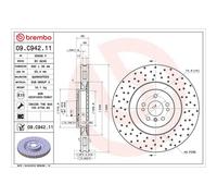 Brembo Prime Line UV Coated Vented Brake Disc - Drilled 09.C942.11 Fits Mercedes