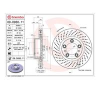 Brembo Prime Line UV Coated Vented Brake Disc - Drilled 09.D930.11 Fits Porsche