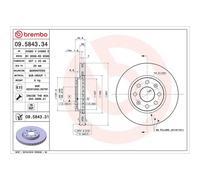 Brembo Prime Line UV Coated Vented Brake Disc Pair - 09.5843.31 - High Quality