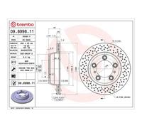 09.8998.11 Brake Disc x2 Rear Fits Porsche Cayman Boxster 718 Boxster By Brembo