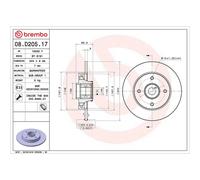 BREMBO Brake disc OPEL,PEUGEOT,CITROËN 08.D205.17 1623835180,1623835180,39181957 Brake rotor,Brake discs,Brake rotors 1623835180,1623835180,39181957