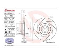 1X Brake disc BREMBO 09.8780.21 for ASTON MARTIN DB9 Vantage 6 2004-2016