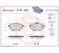 Brake pads P 61 122 BREMBO for CITROËN PEUGEOT OPEL VAUXHALL DS TOYOTA FIAT JEEP