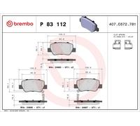 Brembo Brake Pad Set P83 112 - Rear, Anti-Squeak Plate, 50mm - Fits Toyota Avensis
