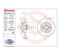 Brembo Rear Single Solid Brake Disc with Bearing 08.A141.17 - Fits RENAULT