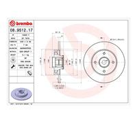 BREMBO Brake Disc Solid Rear Axle Braking Fits Citroën C4 Peugeot 307 08.9512.17