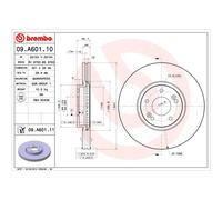 Brembo Brake Disc 09.A601.11 Prime - Vented UV-Coated Front for Hyundai ix55 Santa Fe