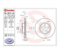 BREMBO UV Coated Vented Brake Discs Pair - 09.5674.21 - OE Performance