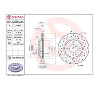 Brembo Xtra Line Vented Brake Disc Pair - Drilled - 09.A968.2X Fits Ford